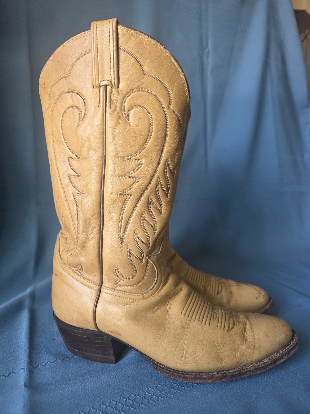 Tony Lama VTG 1979 6613 Butterscotch Leather Cowboy Boots Men's 10 D Black Tag